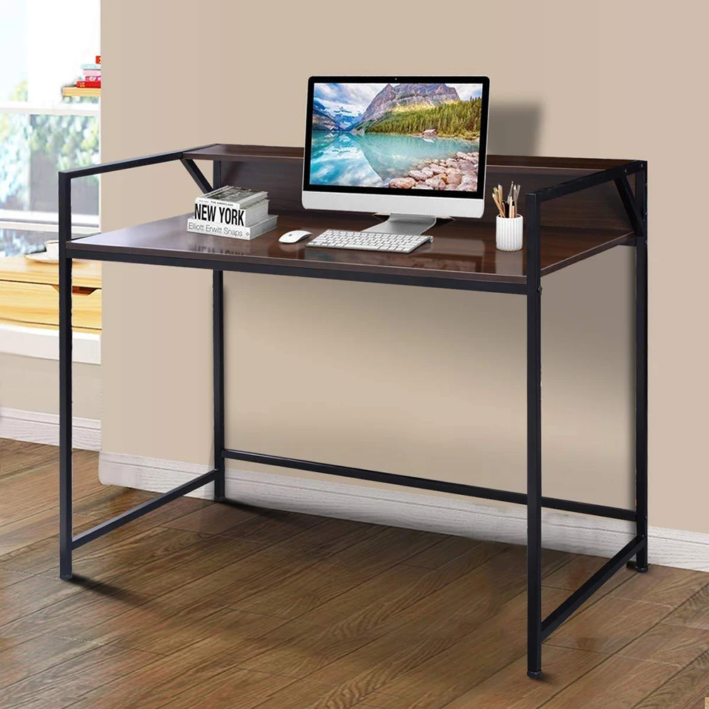 Industrial Style Office Desk Sitting Room PC Laptop Table with Bookcase