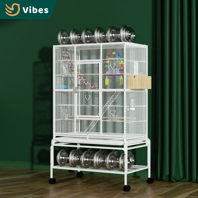 Wholesale Good Viewing 100cm Height Big Bird Cage black White Color Parrot Flight Cage Villa For Birds With Storage Shelf