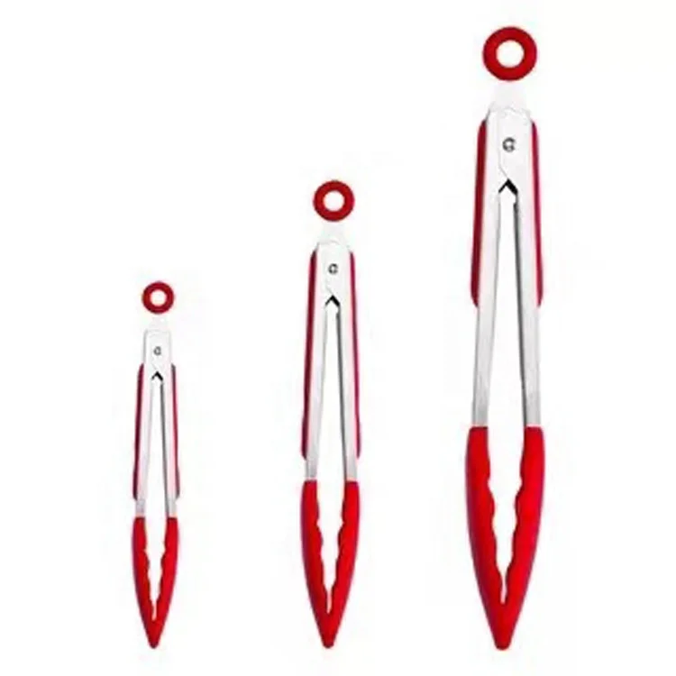 
High quality 430 Stainless Steel Tongs Multi Colors Silicone Handle Food Tong holder 3pcs/set 