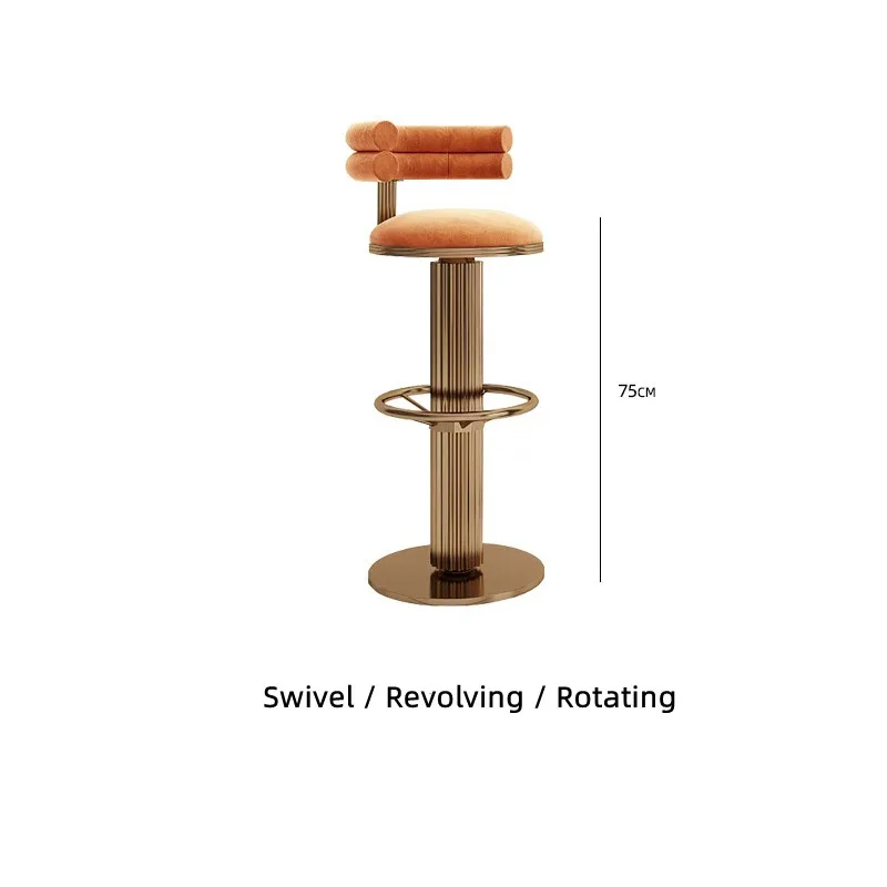 Swivel rotated meta foot Pedal Golden Polished Stainless Steel wooden backrest Bar chair stool upholstered velvet fabric cushion