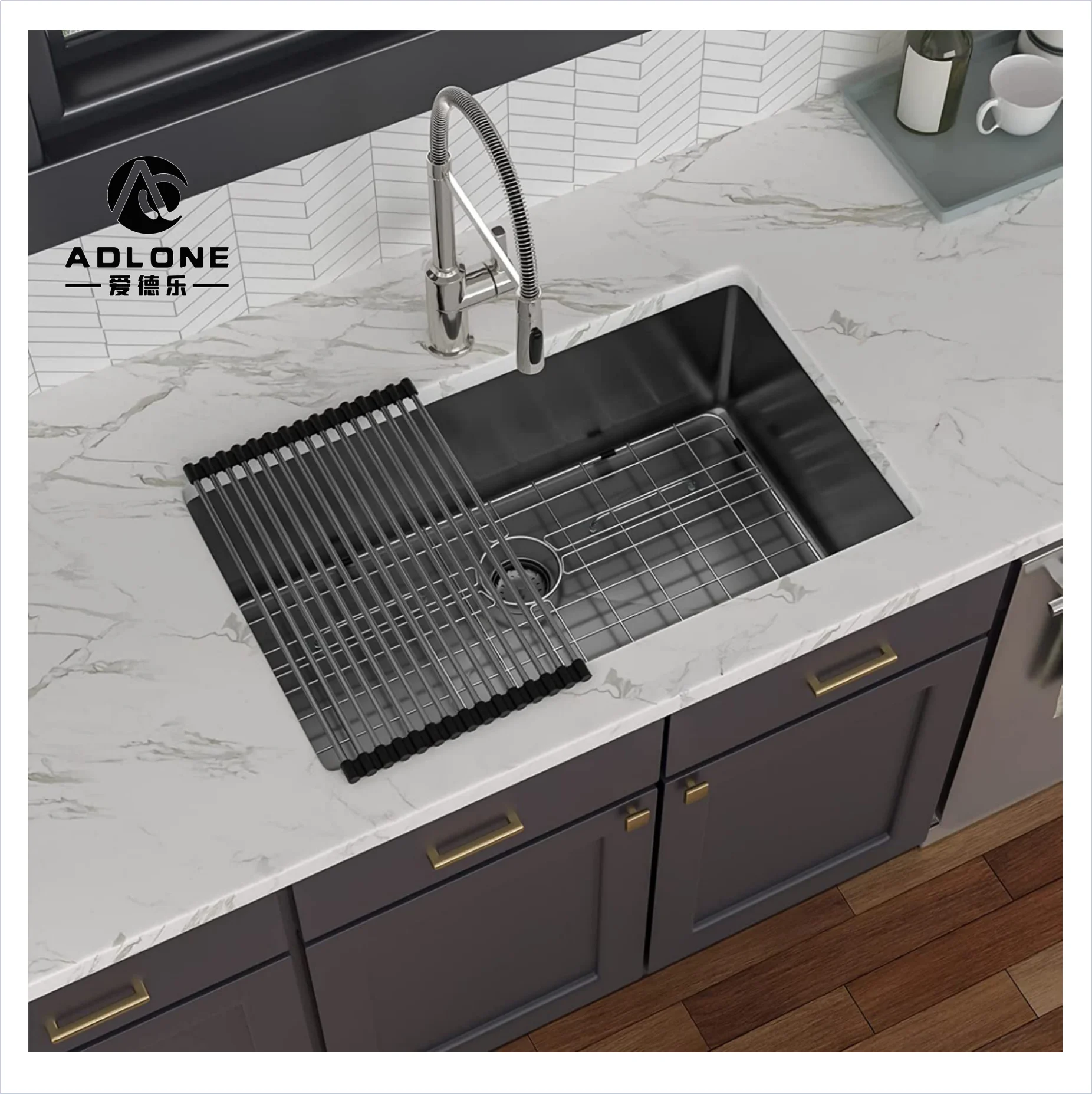 Adlone black finish sink Style Surface nano mount  27*17 pvd plating Sink Black kitchen sink