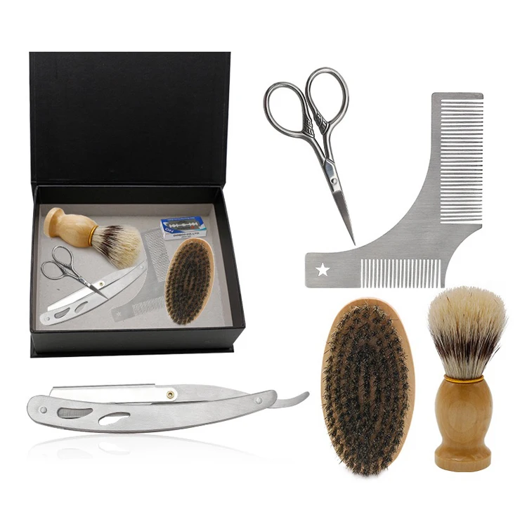 
6in1 beard straightener brush classical shaver stainless beard comb and brush set for men 