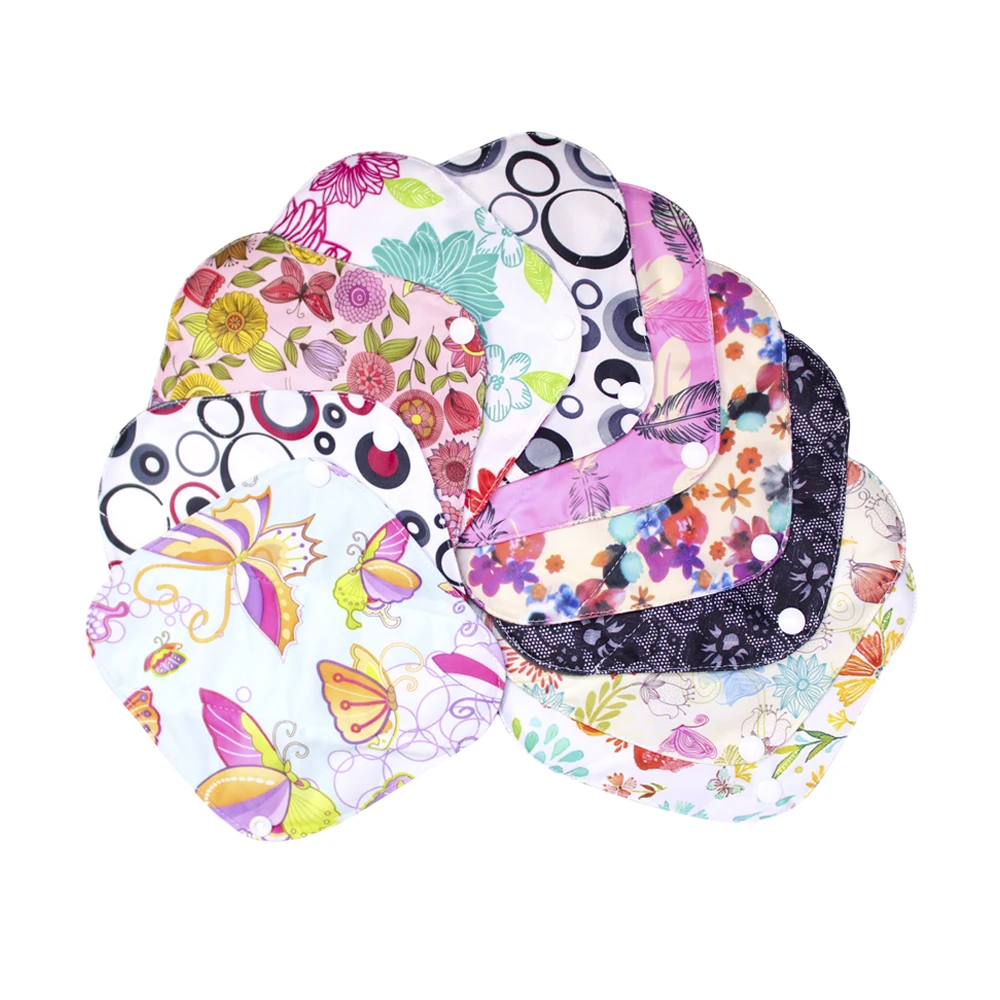 Pink Flower Design Women Reusable Bamboo Menstrual Pad Female Sanitary Pads Napkins for Period