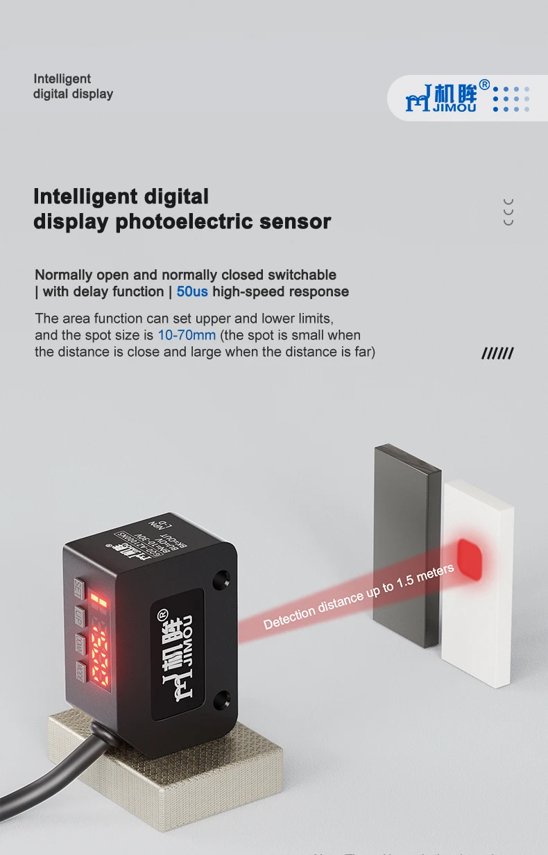 jimou DC 4 wires detect objects square big spot light diffuse Intelligent digital display photoelectric sensor