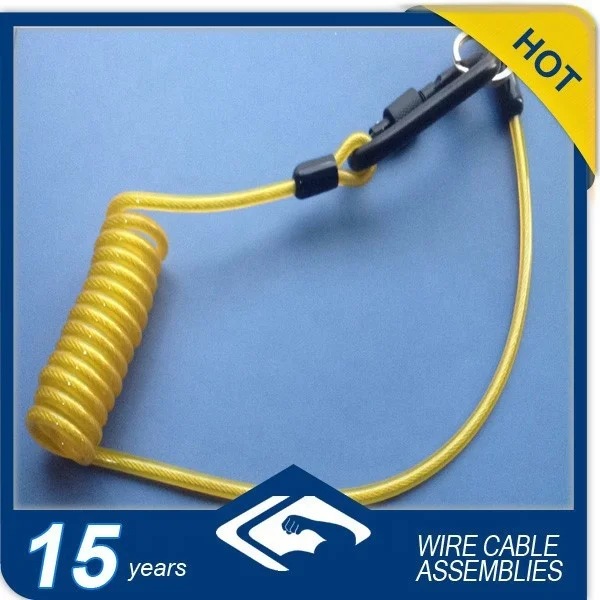 Double hook key chain yellow safety spring coil tool lanyard for safety