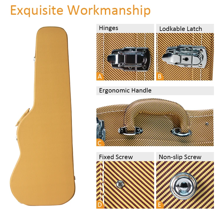TN-YH/FD-3ST Factory wholesale key lock Music Electrical Guitar Yellow PU Leather Hard Case Electrical Guitar Case