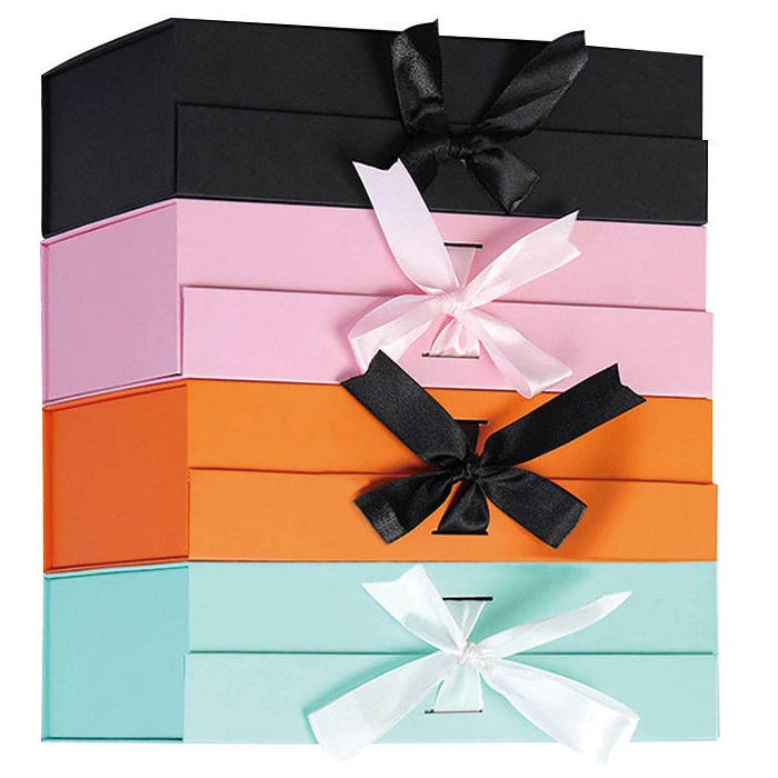 Luxury Cute Birthday Snack Foldable Magnetic Cosmetic Cover Gift Box Custom Logo with Packaging Featuring Ribbon