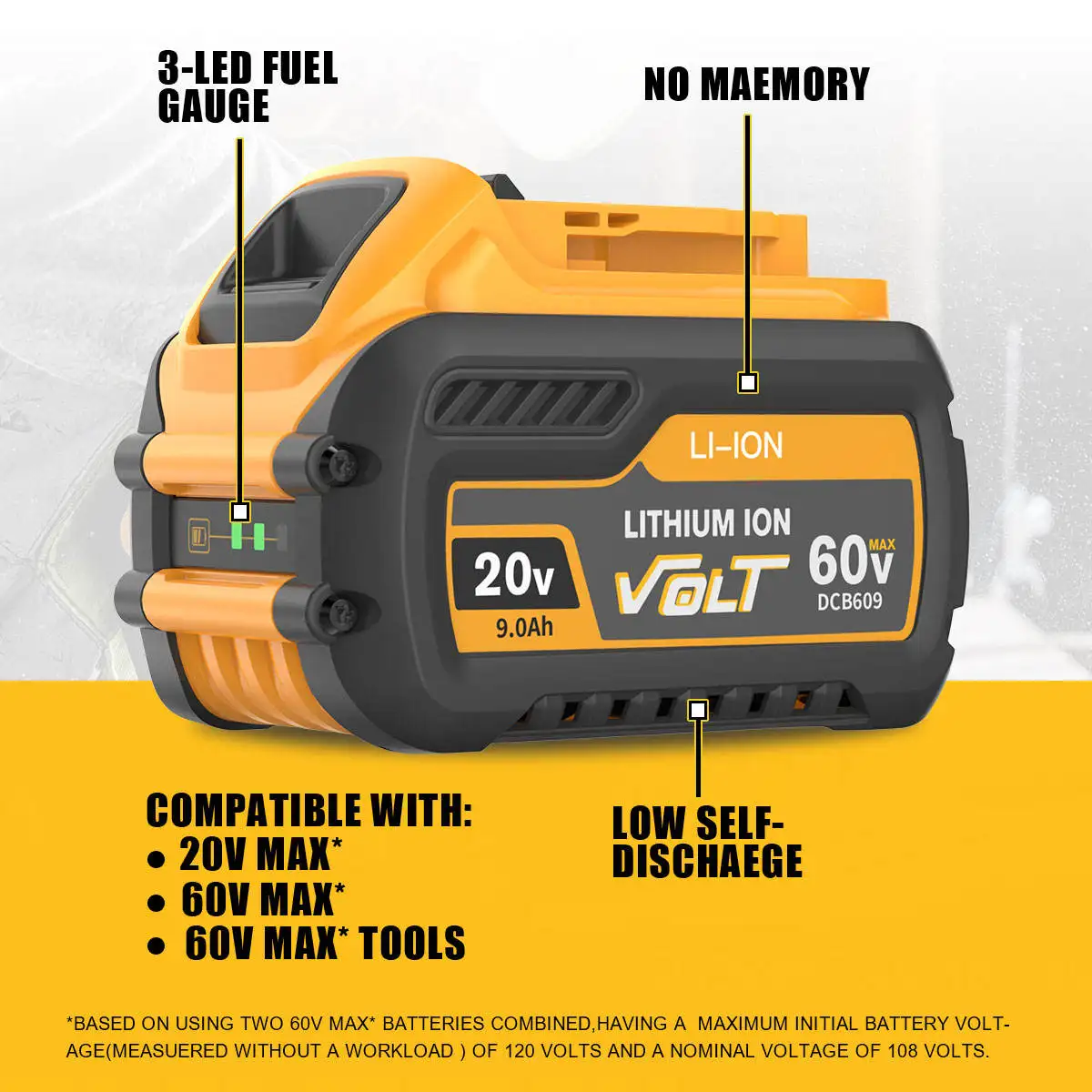DCB606 20V/60V 9Ah/3Ah Lithium Battery for DeWalt XR Power Tool Compatible with DeWalt DCB612 DCB609 DCB204 Cordless Power Tool