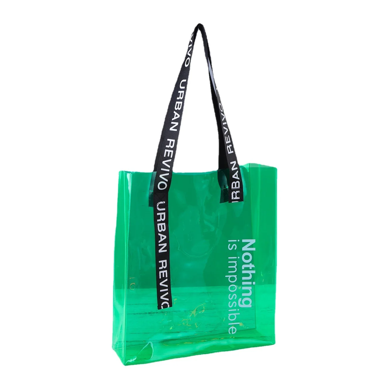 custom Eco Custom Waterproof Large Vinyl Jelly Clear Shopping Handbag PVC bag Transparent Tote Neon Plastic Tote Beach B