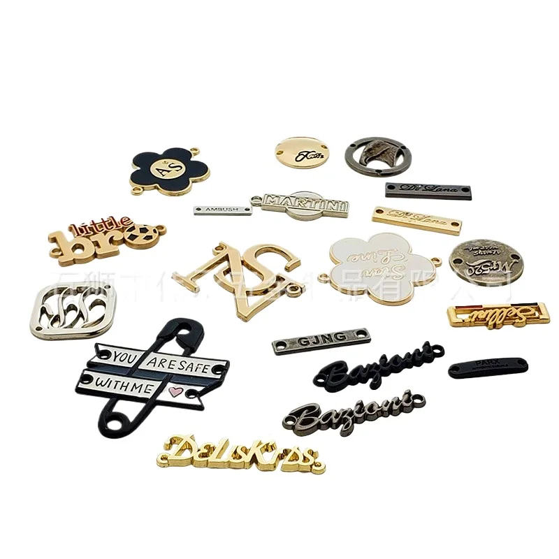 Custom Adhesive Metal Labels Engraved Furniture Logo Alloy Plate Brand Logo Metal Letter Tag Bag Parts Accessories