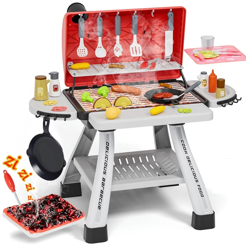 Kids Kitchen Set Toys 41Pcs BBQ Cooking Set Plastic Pretend Play Food BBQ Barbecue Kitchen Toys For Kids