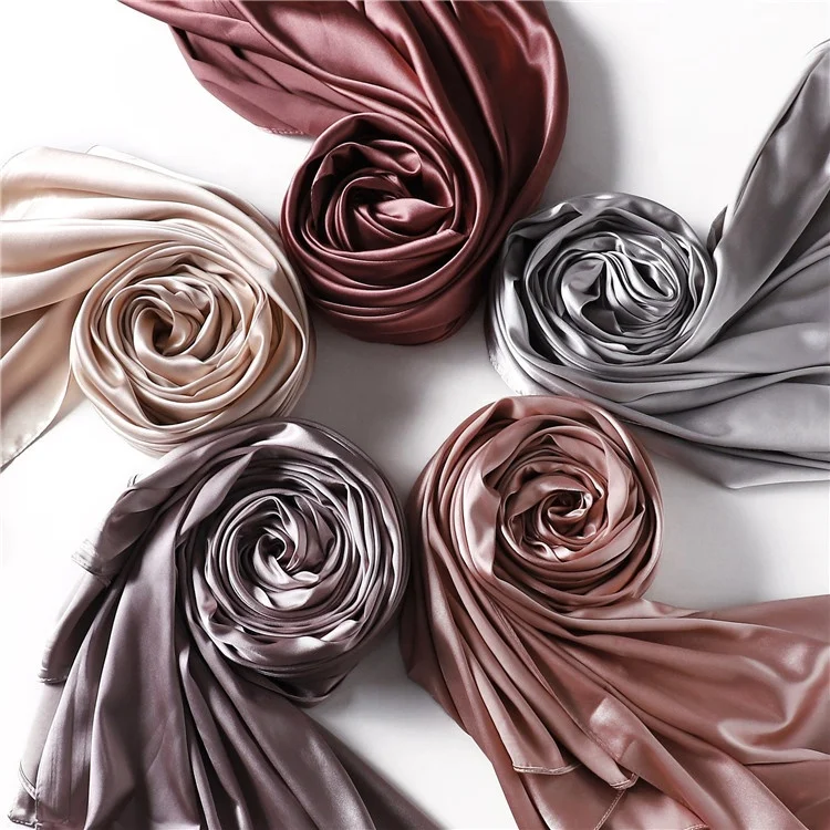 Luxury Smooth Super Soft Elegant Women Scarf Satin Fashion Islam Muslim Ladies Plain Silk Like Shawls And  Scarves Hijab Scarf