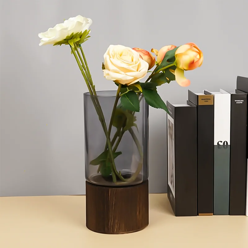 Handmade custom flower glass tabletop cylinder vase gray luxury crystal glasses italian style