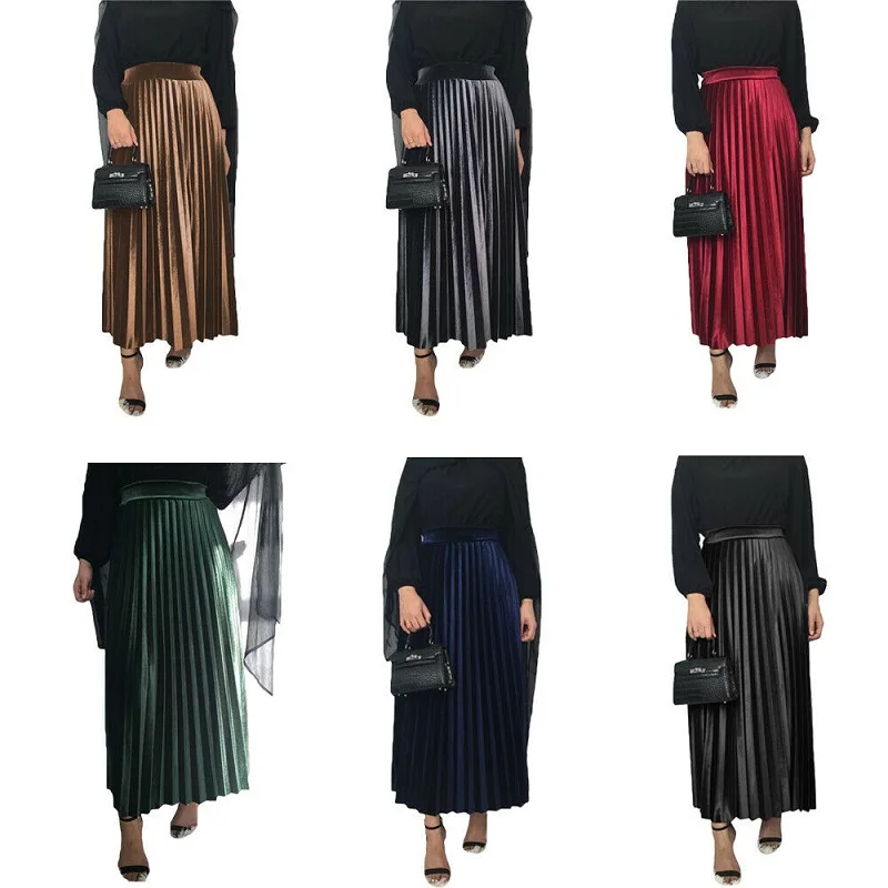 Мусульманская бархатная длинная юбка для Исламской вечеринки Рамадан плиссированная юбка макси с высокой талией