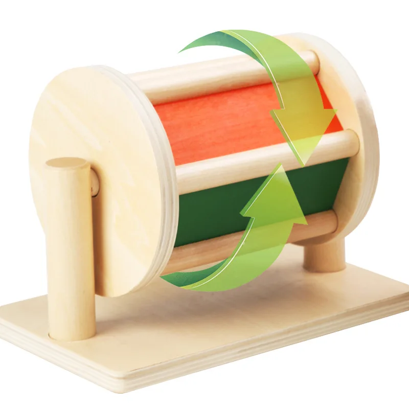 Wooden Montessori Colorful Spinning Sounds Drum Baby Sensory Materials Toy Montessori Teacking Aids Learning