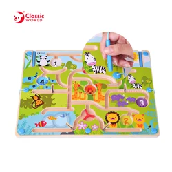 Classic World Wooden Educational Toys Magnetic Maze Puzzle Game Toy Zoo Magnet Bead Maze