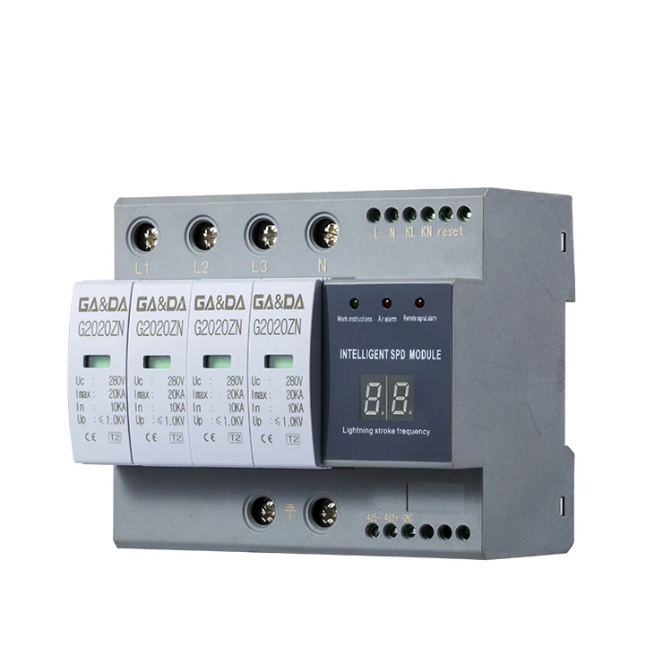 ZN series 4P 20ka din rail intelligent smart digital SPD surge protector with ce certificate