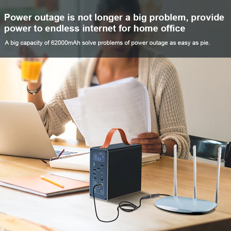 62000mAh 198Wh Powerhouse Portable Generator Power Source with DC & USB output 200W  Silent Power Inverters Supply for Camping