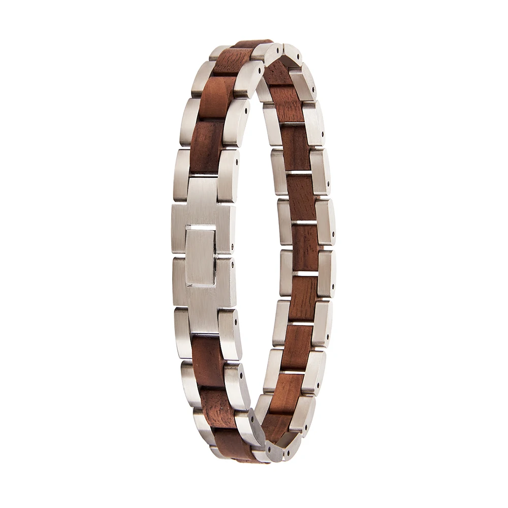 China Wholesale Perfect Gift Rose Gold Plated Stainless Steel Unisex Wooden Skeleton Bracelet for men and women