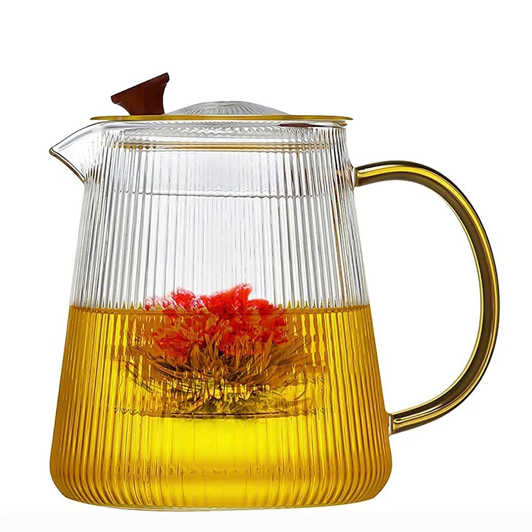 Heat resistant vertical bar kitchenware large mouth jug arabic luxury elegant chinese glass kettles and teapot with infuser