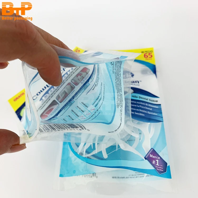 Таможня напечатала жару-загерметизируйте мешок пластичный упаковывать мешки для зубочистка с нитью упаковка 3-стороннее освещение герметичные саше отверстием подвешивания