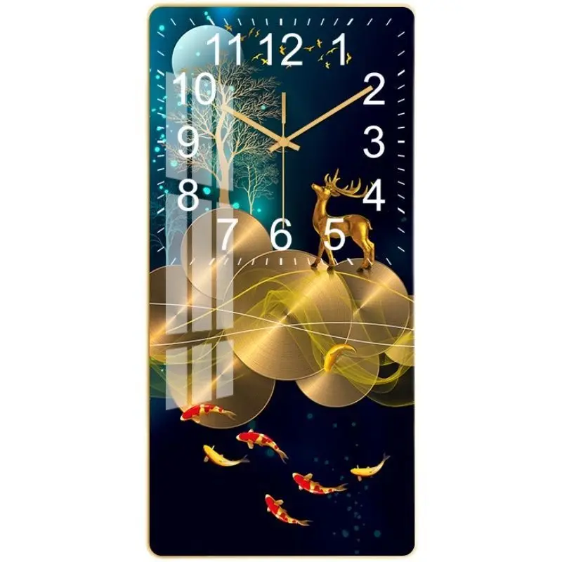Modern Minimalist Home Decor Crystal Porcelain-Look Resin Wall Clock Square Pocket Watch with Decorative Painting Living Room