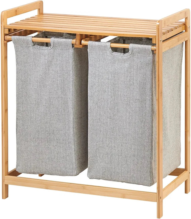 laundry basket 2 compartments Storage Laundry Hamper Bamboo dirty clothes basket