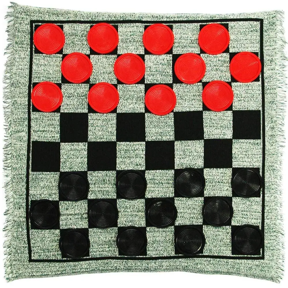Giant 3 in 1 Checkers and Mega Tic Tac Toe with Reversible Rug indoor/Outdoor Jumbo Checker Rug Game
