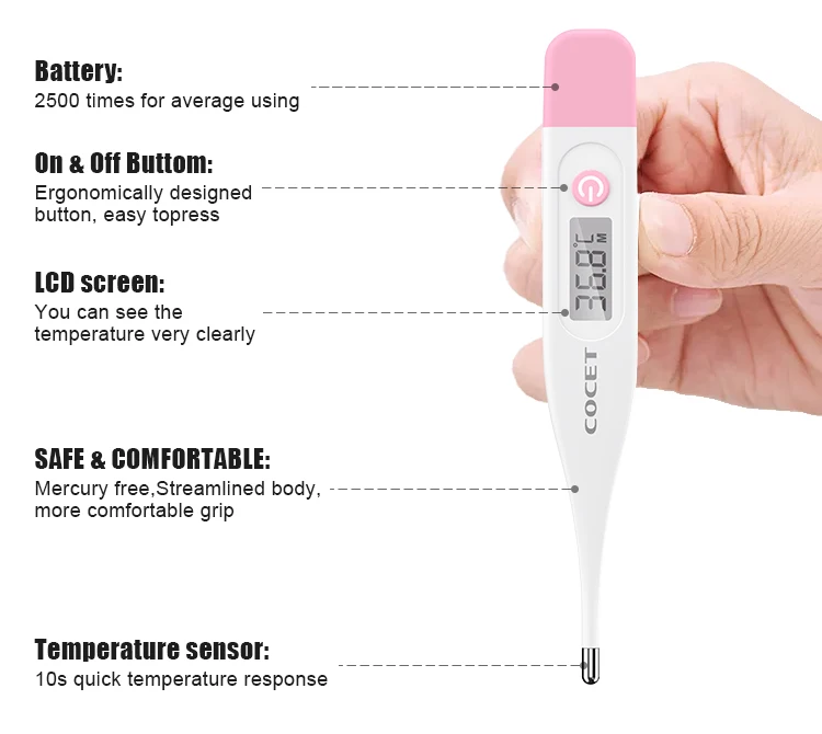 High Accurate Portable Hard Tip Adult Baby LCD Screen Waterproof Medical Mouth Oral Digital Thermometer