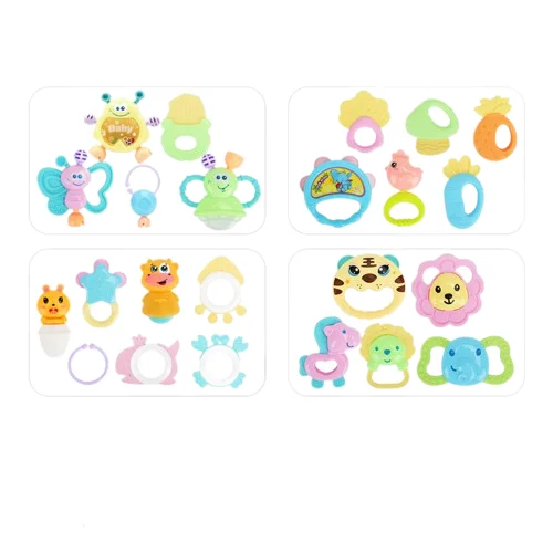 2023 Hot Selling Newborn Rattle Handbell Set Teether Ring Hanging Funny Baby Rattles Toys