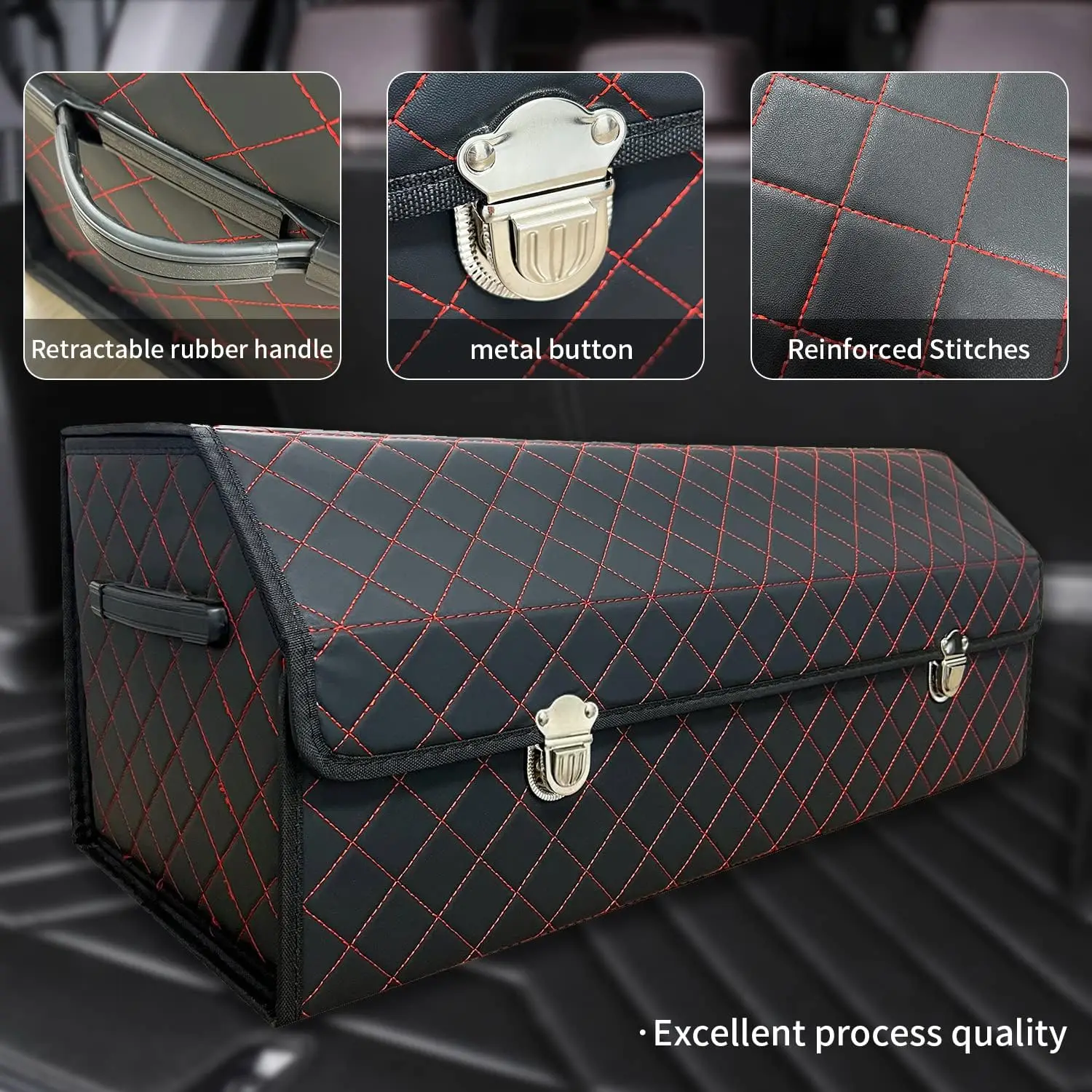 Multi-functional Leather Storage Box Trunk Organizer for Car With Lid Foldable Trunk Organizer for SUVs and Sedans