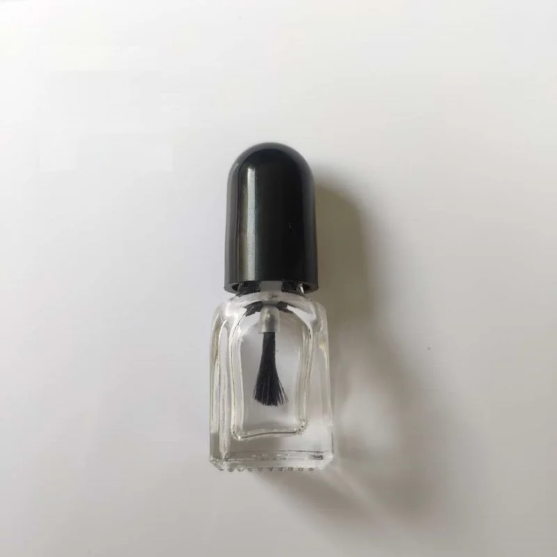 Transparent Square Vial 2ML 3 Black Lid Small Mini Empty Makeup Packaging Nail Oil Polish Enamel Glass Bottle With Brush