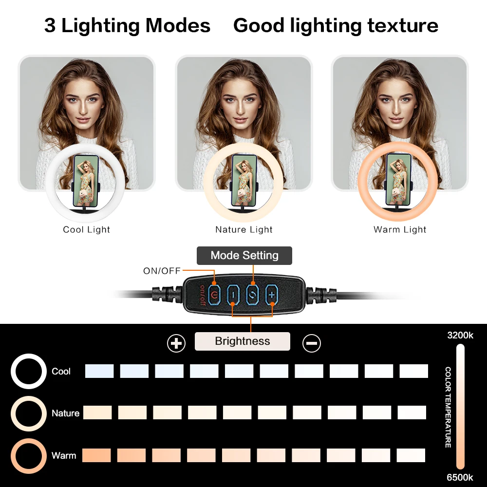 360 Degree Rotational Thermal Design 3800-6800K Multistage Dimming Ring Light With Retractable Height Tripod Stand For Live
