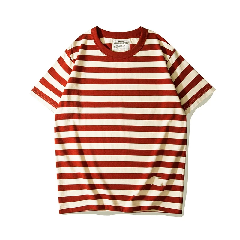Top quality 230gsm heavy  round neck short sleeve striped naval style t shirt  100%cotton  men