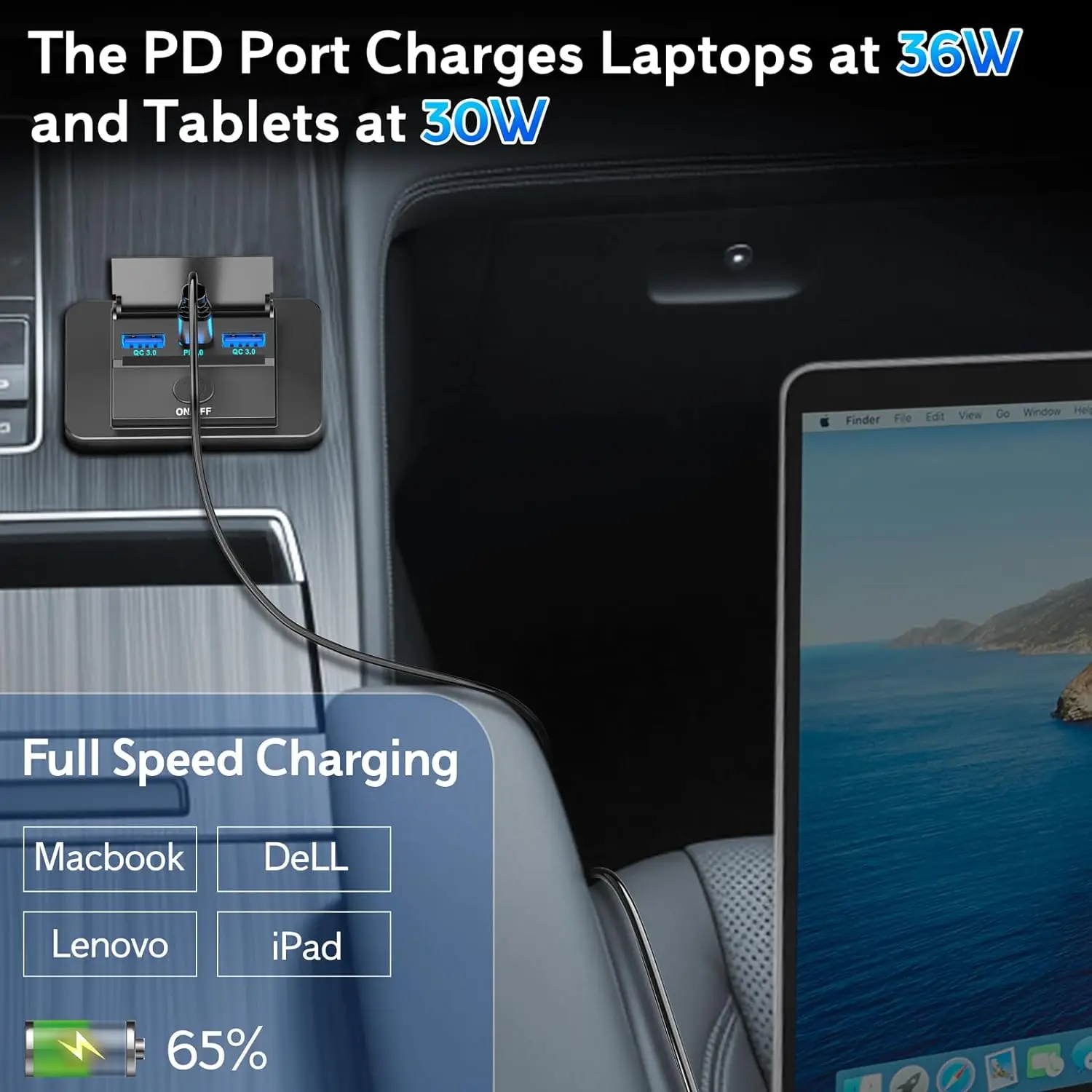 RV USB Outlet, Dual QC3.0 USB A & USB C Ports Charging Socket Panel with ON/Off Switch for 12V/24V Car Boat Truck