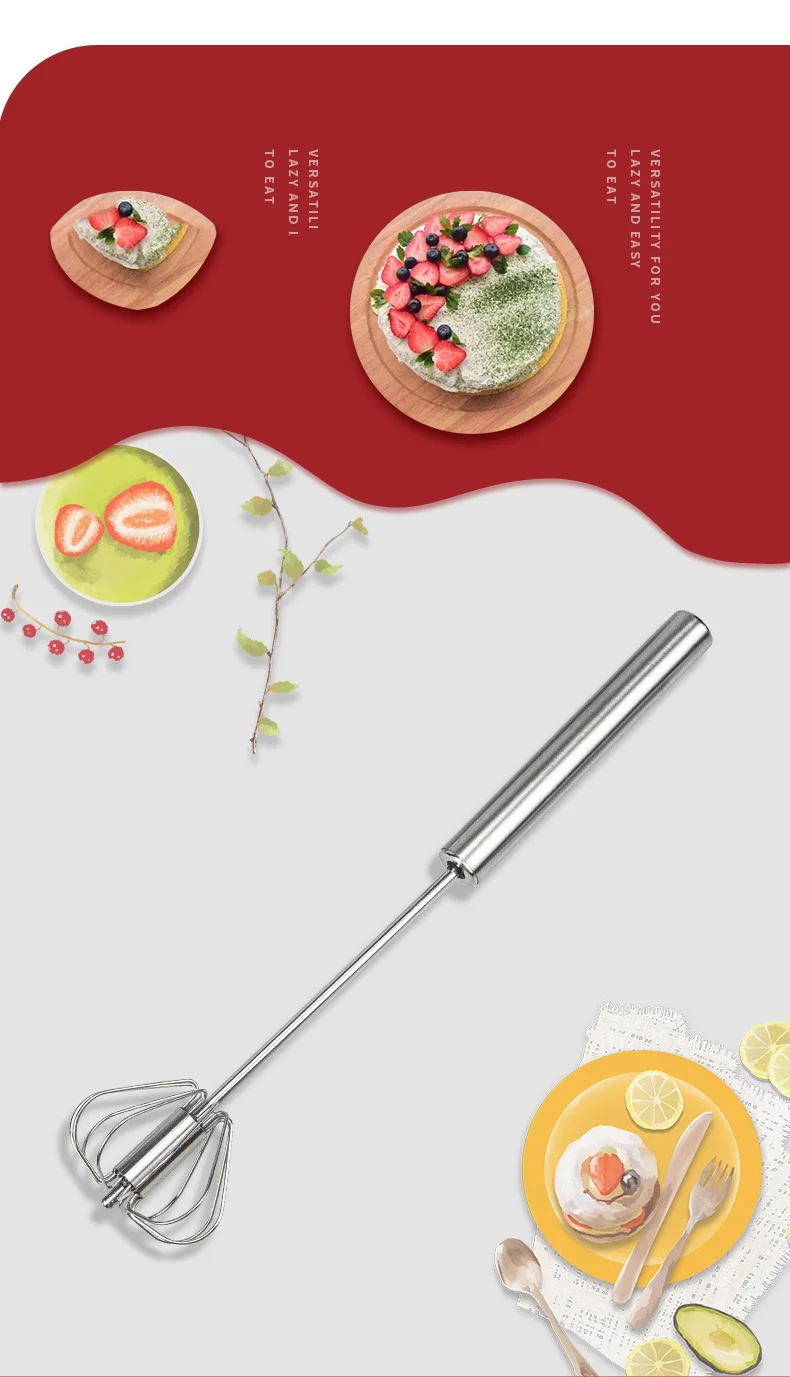 Stainless Steel Push-Down Zip Whisk Easy to Use Rotary Whisk Semi-automatic Hand Push Rotary Egg Whisk Blender