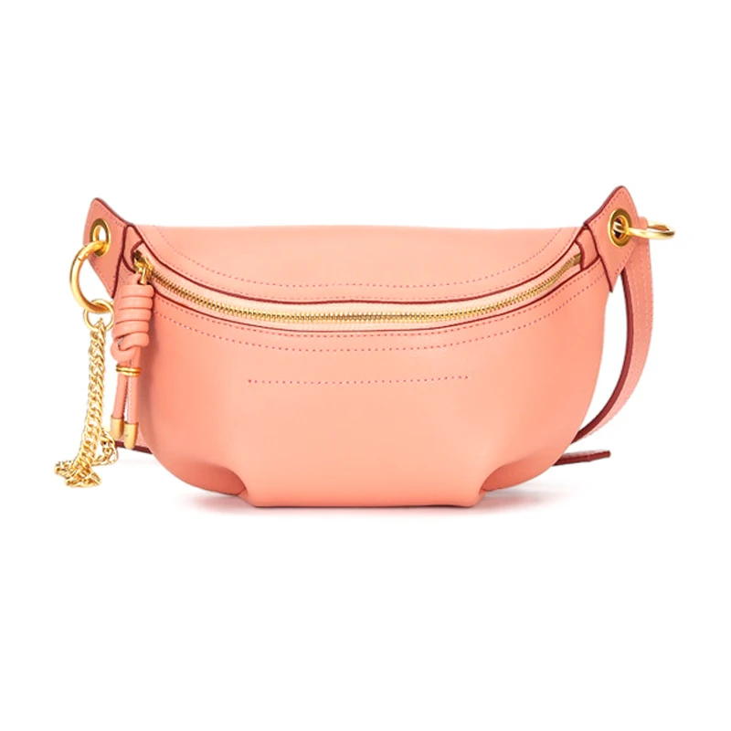 Candy Color Fashion Fanny Pack Vegan Leather Women Belt Bag  with Metal Chain