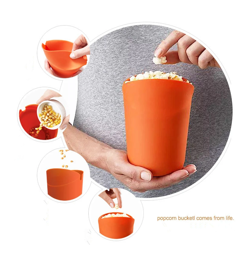 Food Grade Reusable Silicon Folding Bucket Cup For Microwave Popcorn Popper Holder