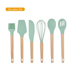 Korean Hotel Modern Unique Cheap ECO Friendly Private Label Bulk Silicone Kitchen Utensils Cooking Ware Set Beech Wood Handle