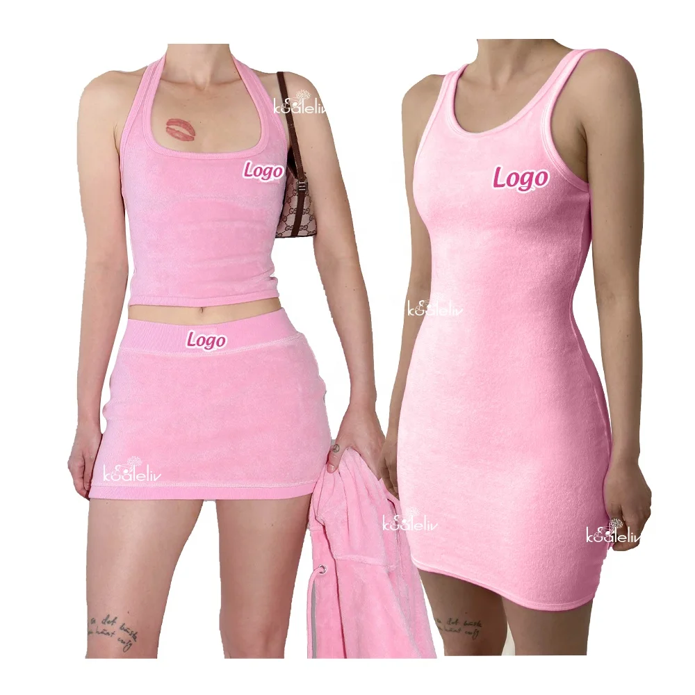 Детская розовая Женская одежда с логотипом на заказ, костюм для отдыха, махровое полотенце, топ и шорты боксеры, комплект из двух предметов, женские платья с юбкой