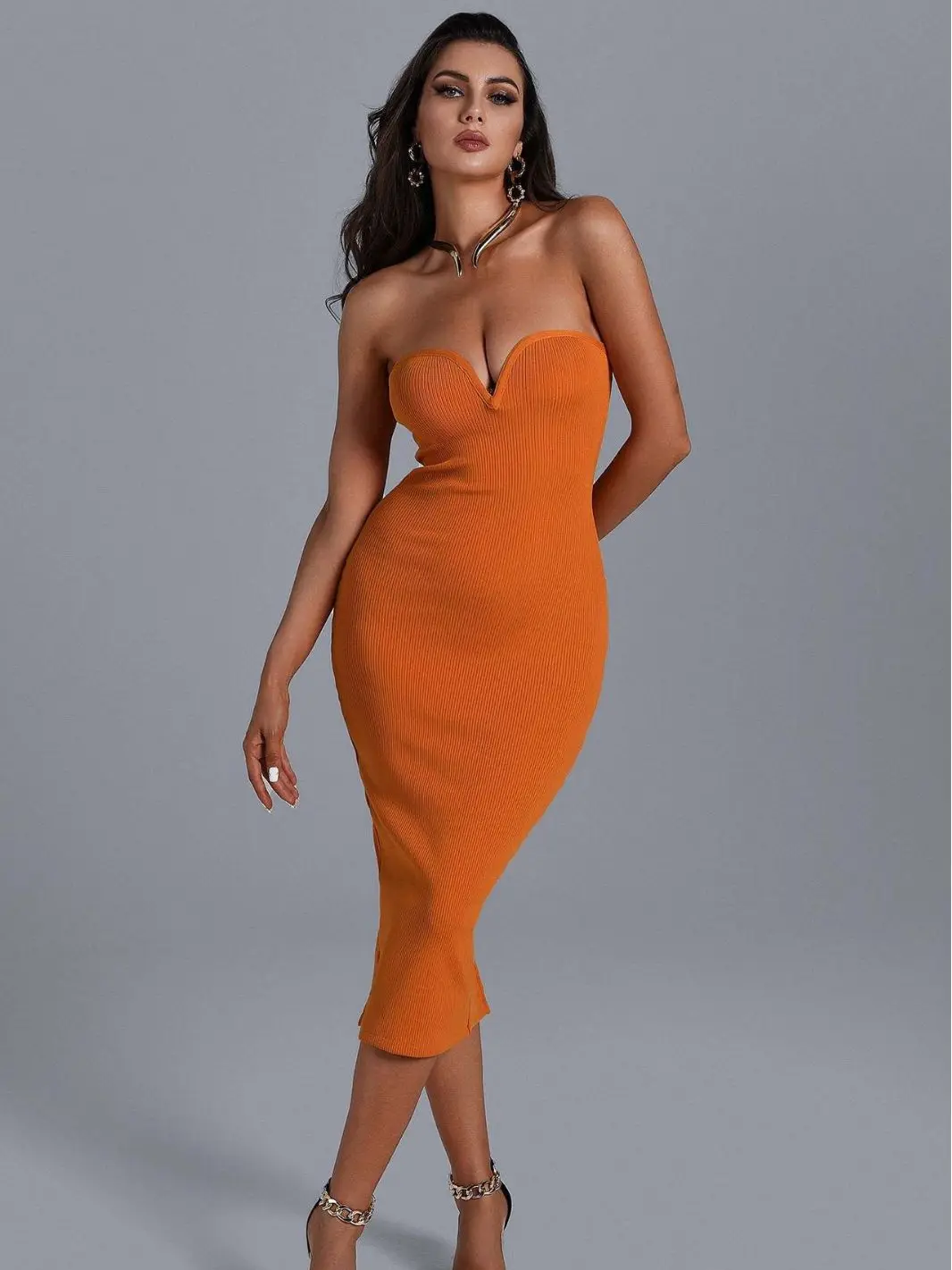 Strapless Bandage Dress Fashion New Style Sexy Backless Solid Color Bodycon Dress Women Club Dress