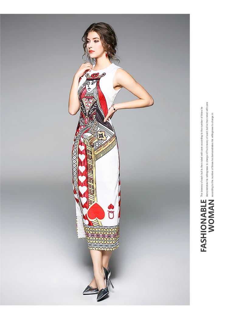 Poker Flowers Print Sleeveless Runway Dress