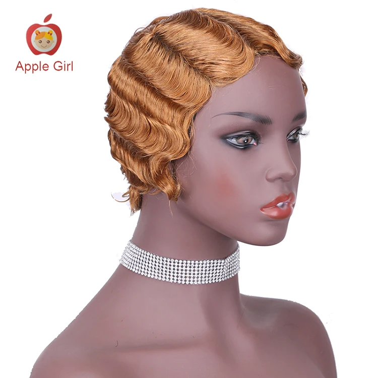 Pixie Wig Unprocessed Virgin Cuticle Aligned Hair 100% Human Hair Wigs for Black Women and Men #27 Color Honey Blonde Short Inch