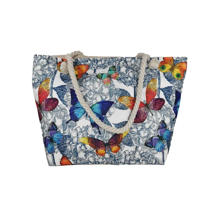 Wholesale Customized Large Capacity Women Ladies Girls Casual Shopping Handbags Shoulder Pouch Beach Canvas Fabric Bags