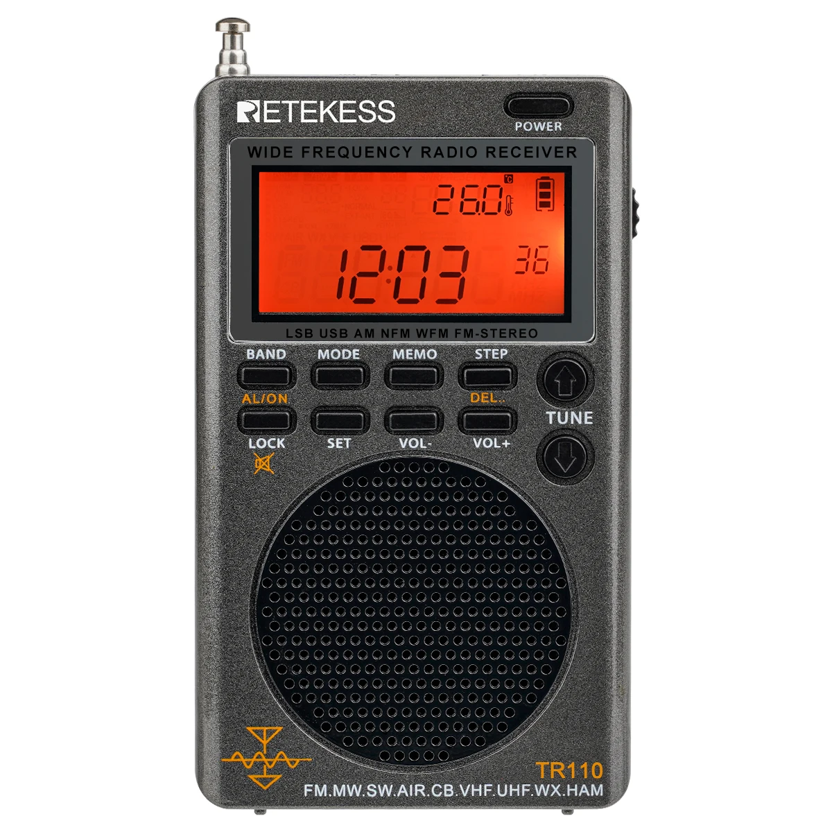 Full FM/MW/SW/AIR/CB/VHF(UHF)/UBD/WX/HAM aviation world band Broadband Radio Receiver HAM-RADIO RETEKESS TR110