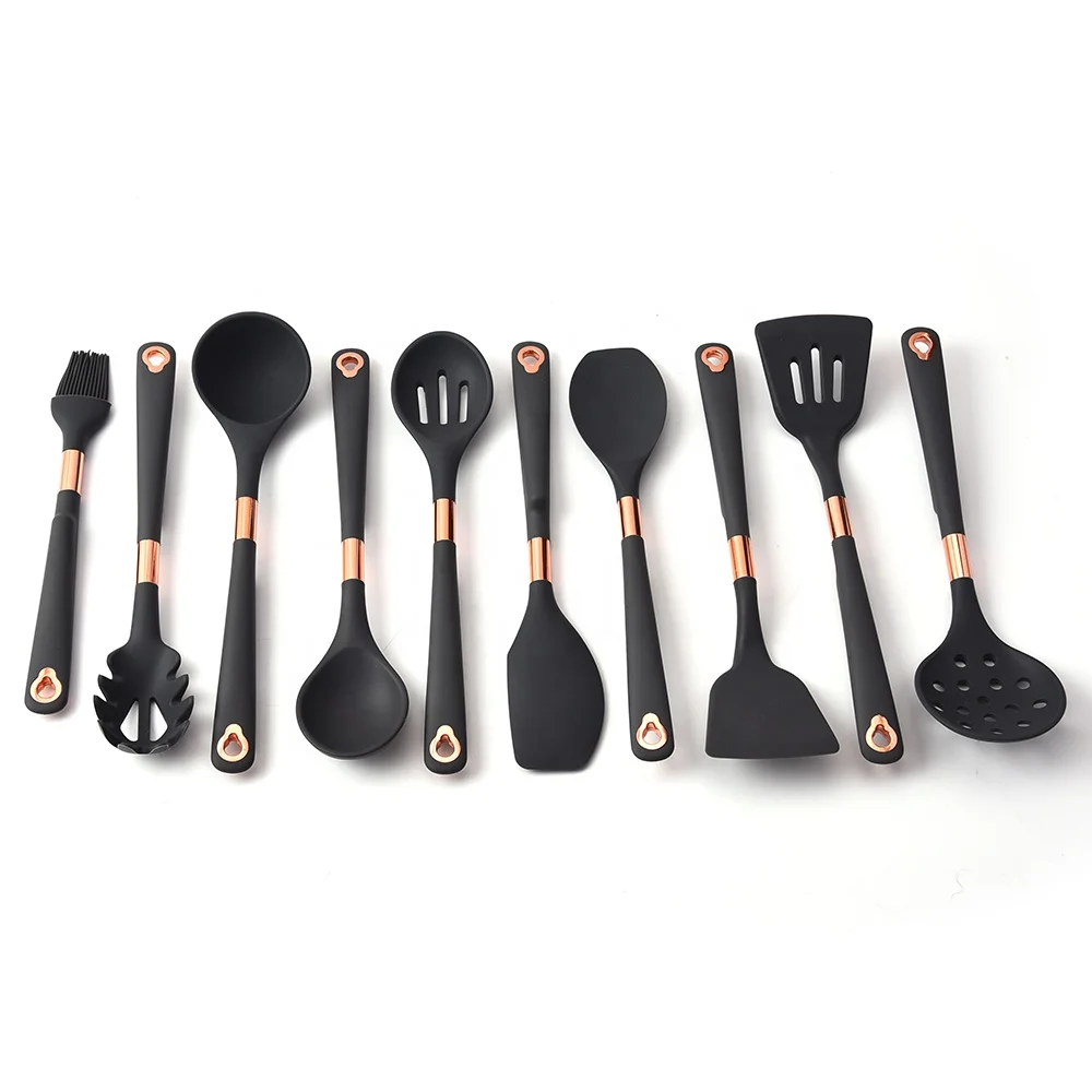 Hot selling high quality new design silicone kitchen utensil set with copper ring kitchen accessories cooking utensil