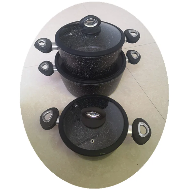3Pcs Aluminum Forged Non Stick Stock Pot 20/24/28CM Silicon Coated Glass Lid Sauce Pot Induction Bottom Cookware Set Kitchenware