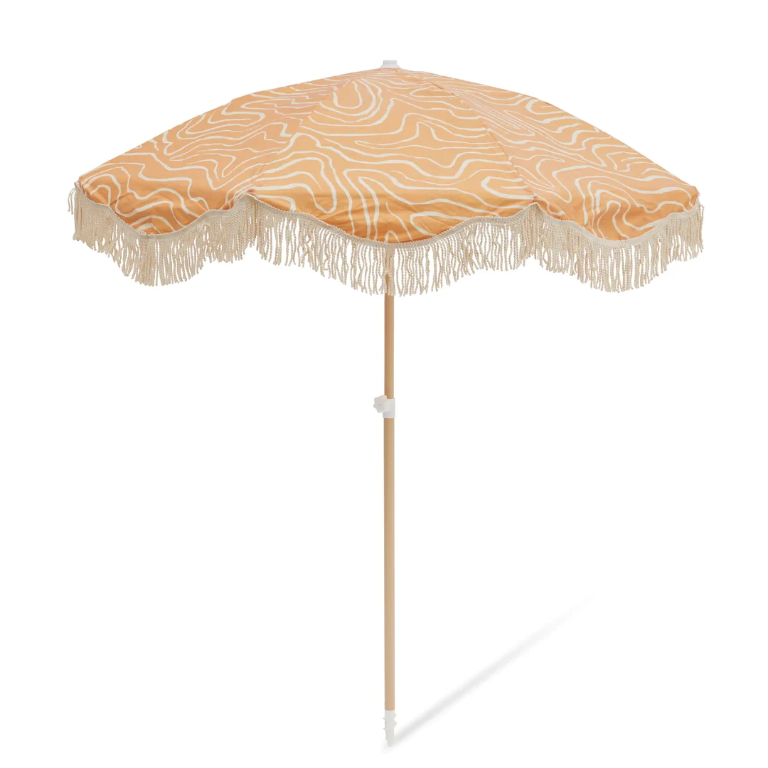 Factory Wholesale Customize Luxury  Fringed Sun-proof Beach Umbrella with Cotton Tassels  Wooden Garden Outdoor Pool Sun Paraso