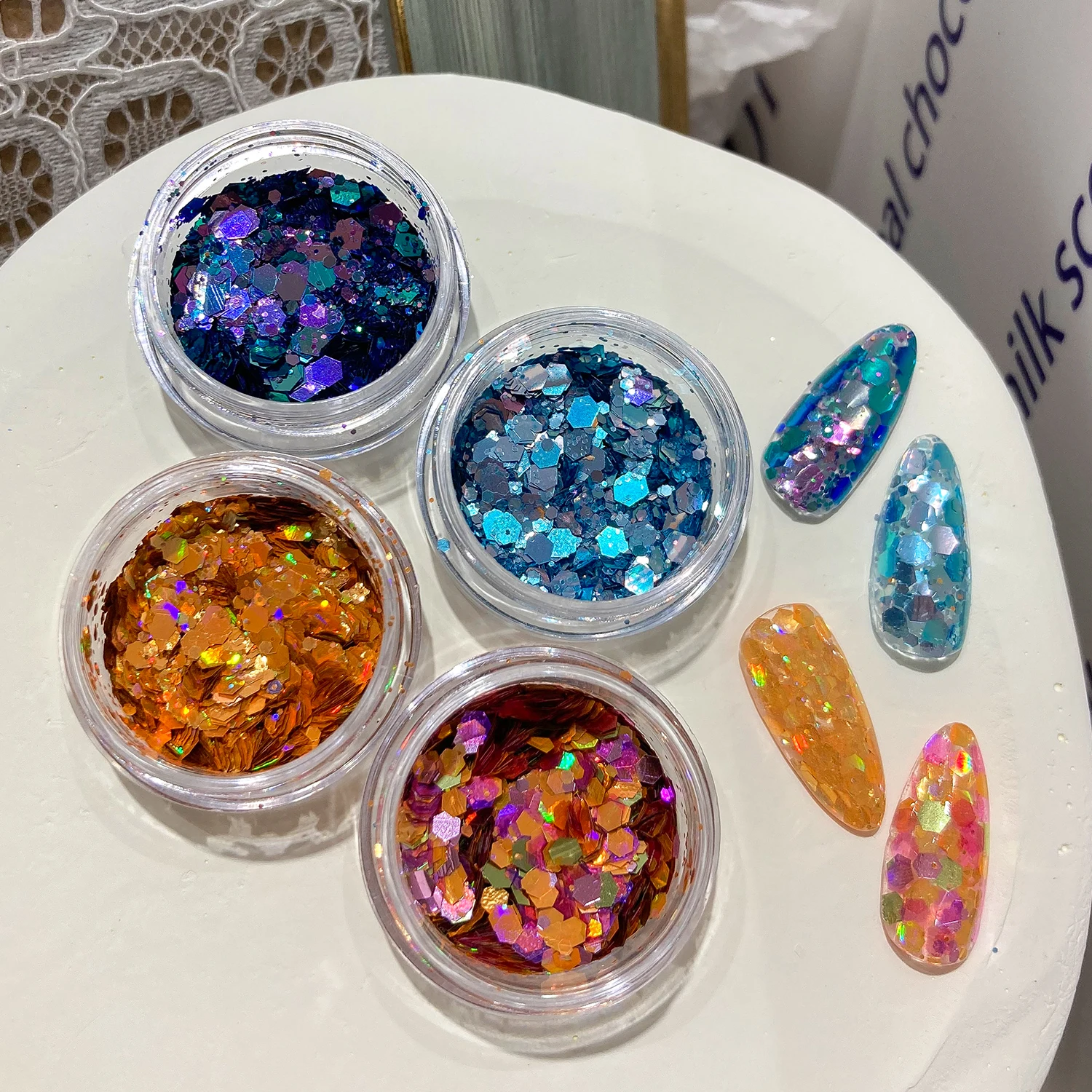 Nail sequin blue laser flashing Sequin bright gradient nail enhancement jewelry bright powder