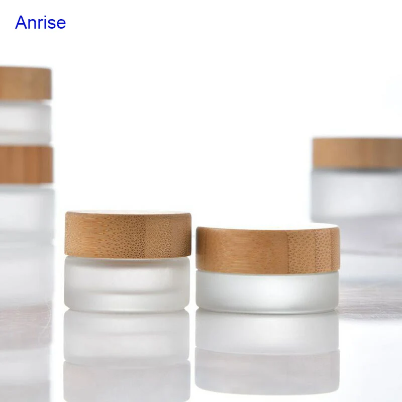 Bamboo Cosmetic Container 5ml 20ml 30ml 50ml 100ml Frosted Clear Glass Cream Jar with Wooden Bamboo Lid